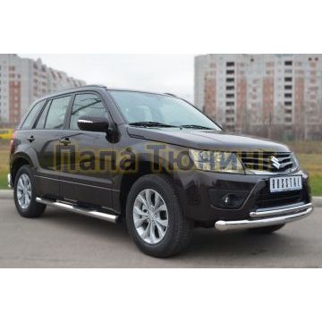 Пороги труба d76 с накладками вариант 2 РусСталь для Suzuki Grand Vitara 2012-2015