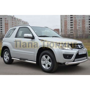 Пороги труба d76 с накладками вариант 3 РусСталь для Suzuki Grand Vitara 2012-2015