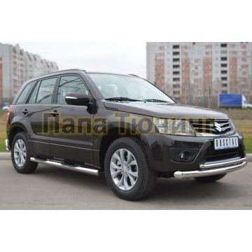 Пороги труба d76 с накладками вариант 3 РусСталь для Suzuki Grand Vitara 2012-2015