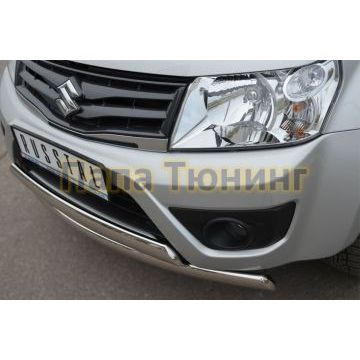 Защита передняя овальная двойная 75х42 мм РусСталь для Suzuki Grand Vitara 2012-2015