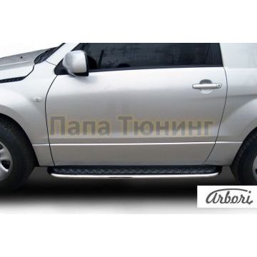 Пороги с площадкой алюминиевый лист 42 мм на 3 двери Slitkoff для Suzuki Grand Vitara 2008-2011
