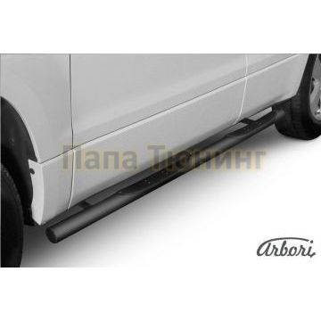 Пороги чёрная сталь труба с накладками 76 мм Slitkoff для Suzuki Grand Vitara 2008-2011