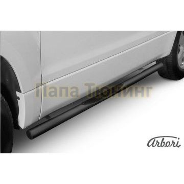 Пороги чёрная сталь труба с накладками 76 мм Slitkoff для Suzuki Grand Vitara 2008-2011