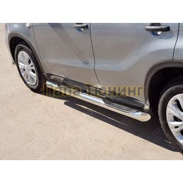 Пороги труба с накладками d76 вариант 1 РусСталь для Suzuki Vitara 2015-