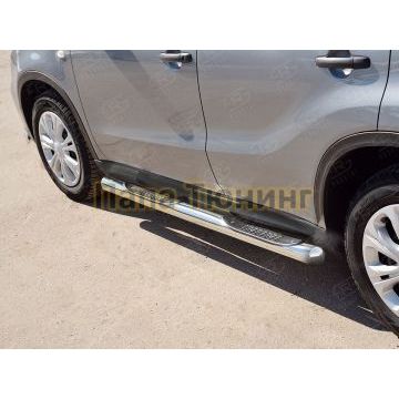 Пороги труба с накладками d76 вариант 3 РусСталь для Suzuki Vitara 2015-