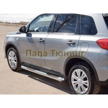 Пороги труба с накладками d76 вариант 3 РусСталь для Suzuki Vitara 2015-