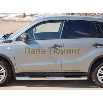 Пороги труба с накладками d76 вариант 3 РусСталь для Suzuki Vitara 2015-