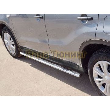 Пороги труба овальная с проступью 75х42 мм РусСталь для Suzuki Vitara 2015-