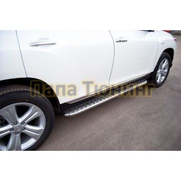 Пороги с площадкой алюминиевый лист d42 РусСталь для Toyota Highlander 2010-2014