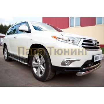 Пороги с площадкой алюминиевый лист d42 РусСталь для Toyota Highlander 2010-2014