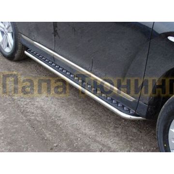 Пороги с площадкой алюминиевый лист 42 мм ТСС для Toyota Highlander 2010-2014