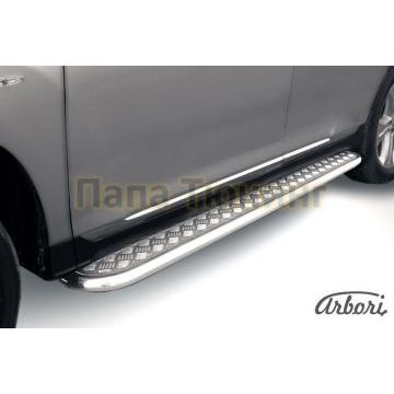 Пороги с площадкой алюминиевый лист 57 мм Slitkoff для Toyota Highlander 2010-2014 Пороги с площадкой алюминиевый лист 57 мм Slitkoff для Toyota Highlander 2010-2014