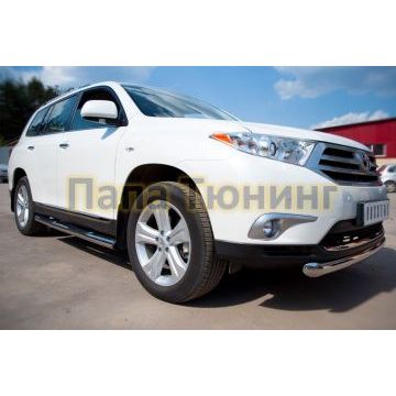 Пороги труба d76 с накладками вариант 2 РусСталь для Toyota Highlander 2010-2014