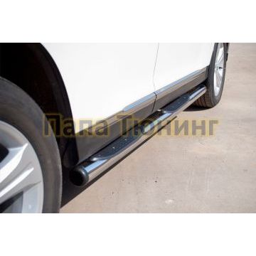 Пороги труба d76 с накладками вариант 2 РусСталь для Toyota Highlander 2010-2014