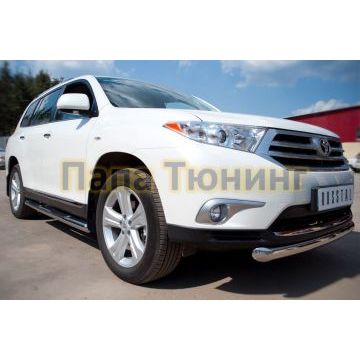 Пороги труба d76 с накладками вариант 3 РусСталь для Toyota Highlander 2010-2014