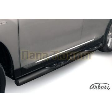 Пороги чёрная сталь труба с накладками 76 мм Slitkoff для Toyota Highlander 2010-2014 Пороги чёрная сталь труба с накладками 76 мм Slitkoff для Toyota Highlander 2010-2014