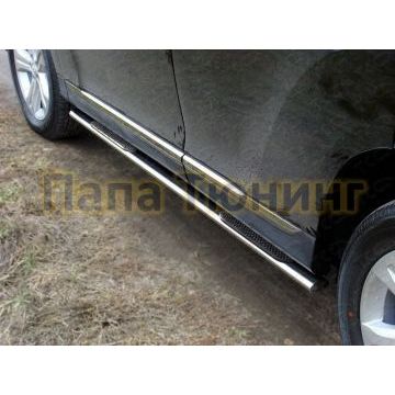 Пороги труба овальная с накладками 75х42 мм ТСС для Toyota Highlander 2010-2014