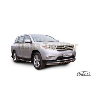 Защита передняя двойная с накладками 57-57 мм Slitkoff для Toyota Highlander 2010-2014 Защита передняя двойная с накладками 57-57 мм Slitkoff для Toyota Highlander 2010-2014