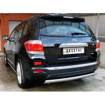 Защита заднего бампера овальная 75х42 мм РусСталь для Toyota Highlander 2010-2014