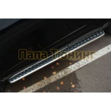 Пороги с площадкой алюминиевый лист d42 РусСталь для Toyota Highlander 2014-2016