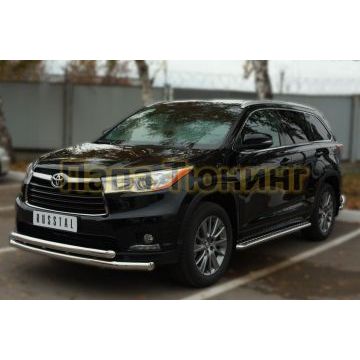 Пороги с площадкой алюминиевый лист d42 РусСталь для Toyota Highlander 2014-2016