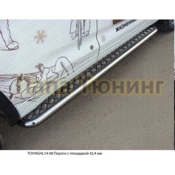 Пороги с площадкой алюминиевый лист 42 мм ТСС для Toyota Highlander 2014-2016 Пороги с площадкой алюминиевый лист 42 мм ТСС для Toyota Highlander 2014-2016