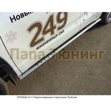 Пороги труба овальная с проступью 75х42 мм ТСС для Toyota Highlander 2014-2016 Пороги труба овальная с проступью 75х42 мм ТСС для Toyota Highlander 2014-2016