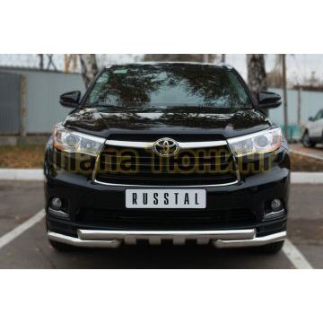 Защита передняя двойная с клыками d57-d57 РусСталь для Toyota Highlander 2014-2016