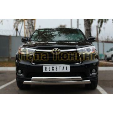 Защита передняя овальная двойная 75х42 мм РусСталь для Toyota Highlander 2014-2016