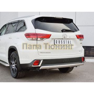 Защита заднего бампера овальная 75х42 мм РусСталь для Toyota Highlander 2017-2020