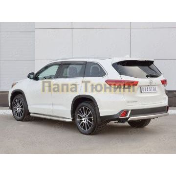 Защита заднего бампера овальная 75х42 мм РусСталь для Toyota Highlander 2017-2020