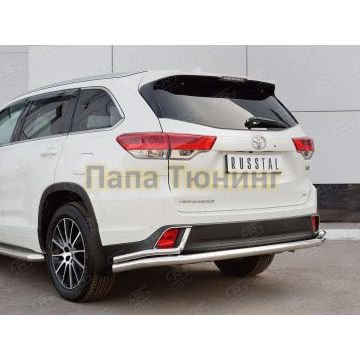 Защита заднего бампера двойная с уголками d57-d42 РусСталь для Toyota Highlander 2017-2020