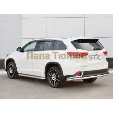 Защита заднего бампера двойная с уголками d57-d42 РусСталь для Toyota Highlander 2017-2020