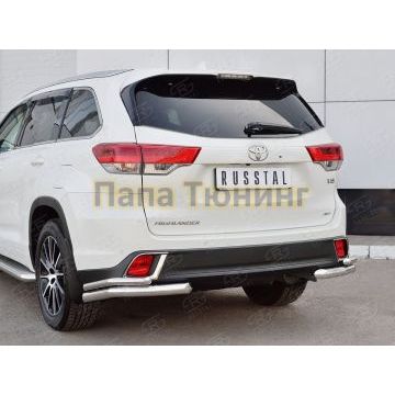 Защита задняя двойные уголки d57-42 смм РусСталь для Toyota Highlander 2017-2020