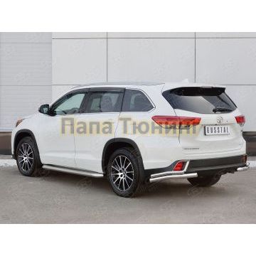Защита задняя двойные уголки d57-42 смм РусСталь для Toyota Highlander 2017-2020