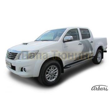 Пороги труба с накладками 76 мм Slitkoff для Toyota Hilux 2011-2015 Пороги труба с накладками 76 мм Slitkoff для Toyota Hilux 2011-2015