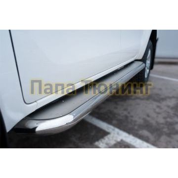 Пороги с площадкой нержавеющий лист 63 мм РусСталь для Toyota Hilux 2015-
