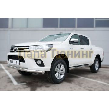Пороги труба с накладками d76 вариант 1 РусСталь для Toyota Hilux 2015-