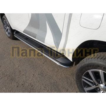 Защита порогов 42,4 мм ТСС для Toyota Hilux Black Onyx 2020-