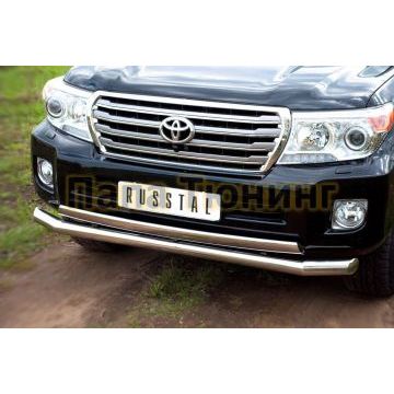 Защита передняя двойная 76-75х42 мм РусСталь для Toyota Land Cruiser 200 2012-2015