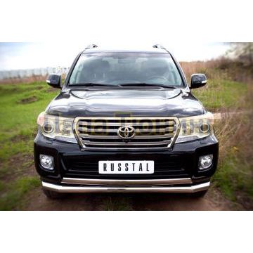 Защита передняя двойная 76-75х42 мм РусСталь для Toyota Land Cruiser 200 2012-2015