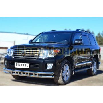Защита передняя двойная с декором d57-d57 РусСталь для Toyota Land Cruiser 200 2012-2015
