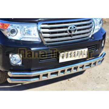 Защита передняя двойная с декором d57-d57 РусСталь для Toyota Land Cruiser 200 2012-2015