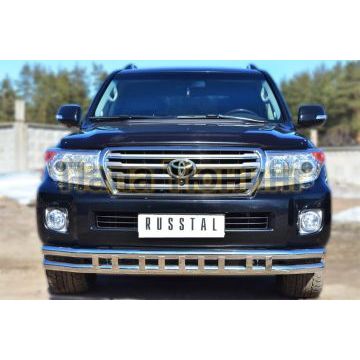 Защита передняя двойная с декором d57-d57 РусСталь для Toyota Land Cruiser 200 2012-2015