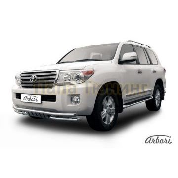 Защита передняя двойная с накладками 57-57 мм Slitkoff для Toyota Land Cruiser 200 2013-2015 Защита передняя двойная с накладками 57-57 мм Slitkoff для Toyota Land Cruiser 200 2013-2015
