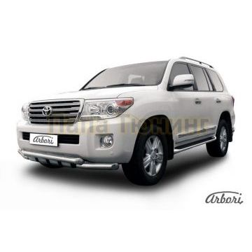 Защита передняя двойная с накладками 76-76 мм Slitkoff для Toyota Land Cruiser 200 2013-2015 Защита передняя двойная с накладками 76-76 мм Slitkoff для Toyota Land Cruiser 200 2013-2015