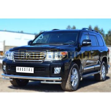 Защита передняя двойная с уголками d76-d42 РусСталь для Toyota Land Cruiser 200 2012-2015