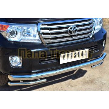 Защита передняя двойная с уголками d76-d42 РусСталь для Toyota Land Cruiser 200 2012-2015