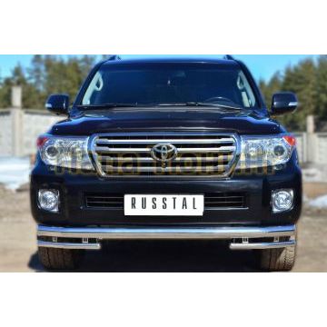 Защита передняя двойная с уголками d76-d42 РусСталь для Toyota Land Cruiser 200 2012-2015