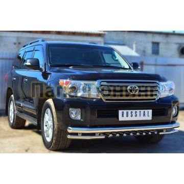 Защита передняя двойная уголки и зубы d76-d42 РусСталь для Toyota Land Cruiser 200 2012-2015